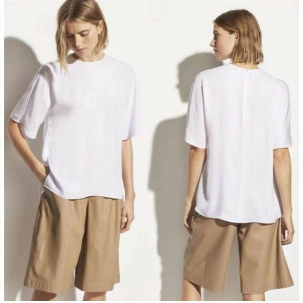 VINCE Drape Twill T-Shirt Crinkled Relaxed Fit Pale Pink  Blouse Top Crew Neck